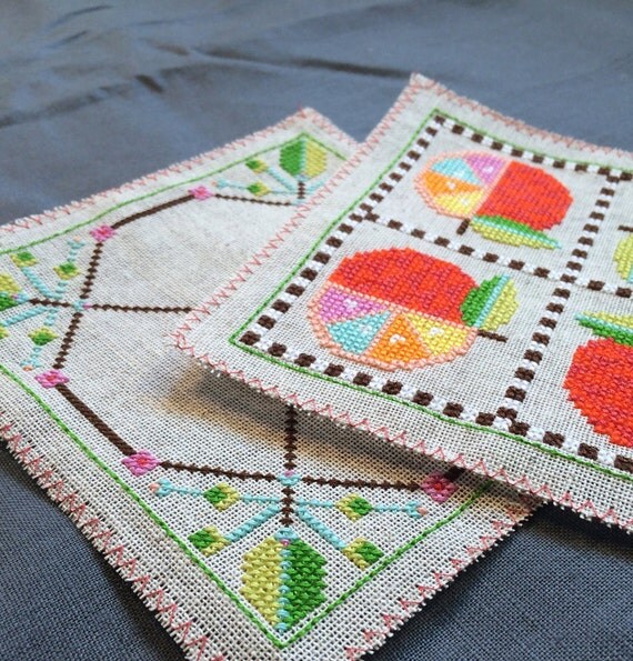 Citrus Biscornu Pincushion Satsuma Street cross stitch