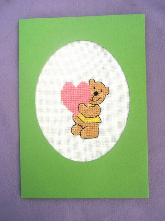 personalized cross stitched valentine card with teddy bear you personalized cross stitched valentine card with teddy bear you