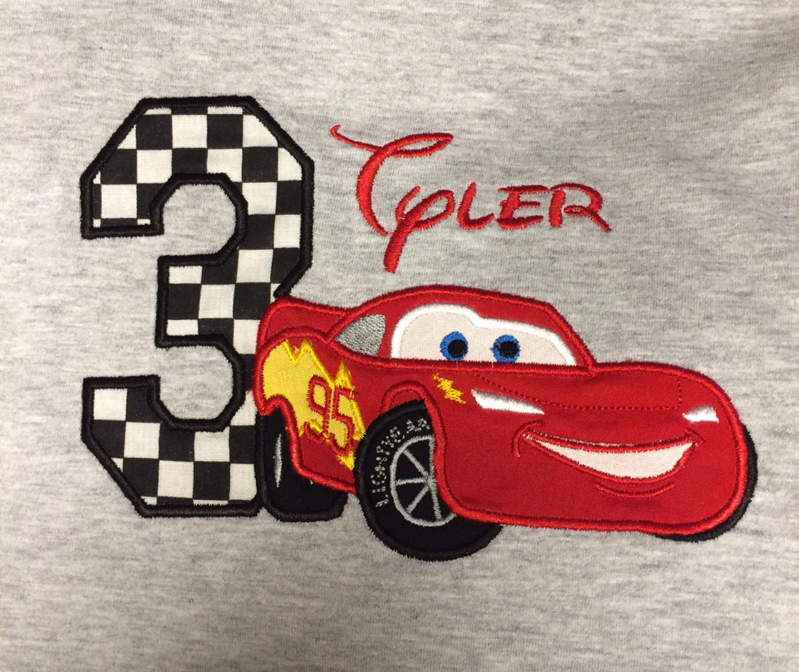 Personalized Lightning McQueen Boys Birthday Shirt.