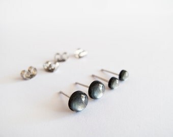 Set of Tiny 4mm and 6mm Charcoal Stud Earrings - Hypoallergenic Surgical Steel Posts