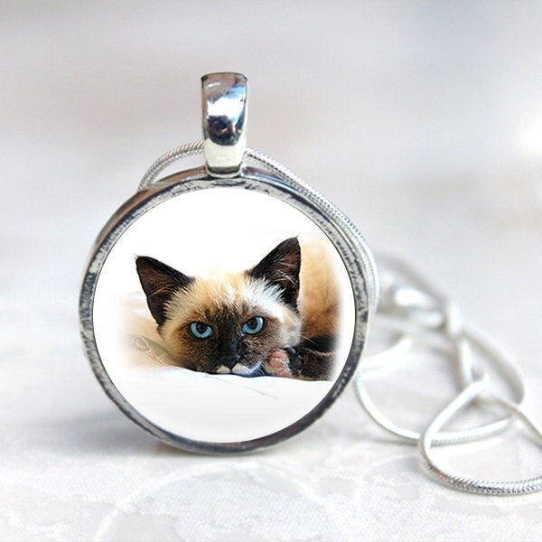 Cat Necklace Siamese cat cat pendant cat by GlassCharmed on Etsy