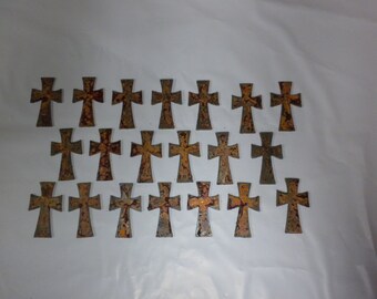 Lot of 20 Rough and Rusty Crosses 2.5 inch Metal Art Ornament Magnet Stencil Wind Chime Craft