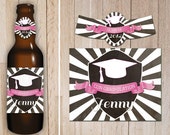 Graduation beer bottle labels / Customized Graduation party favor / Printable retro beer labels / Pink Chalkboard beer labels Il_170x135