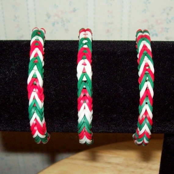 Items similar to Rainbow Loom Rubber Band Bracelet, Christmas Colors