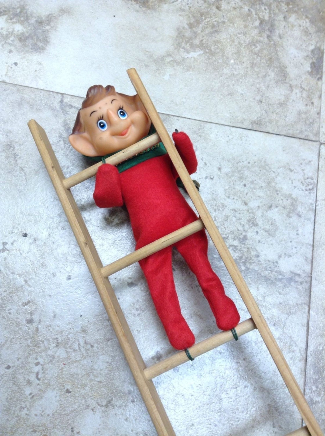 Vintage Pixie Elf Elves Climbing Ladder by