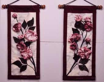 Roses. Original art. Medium size 9" x 20.25". Matching set. Wall Hangings ON SALE