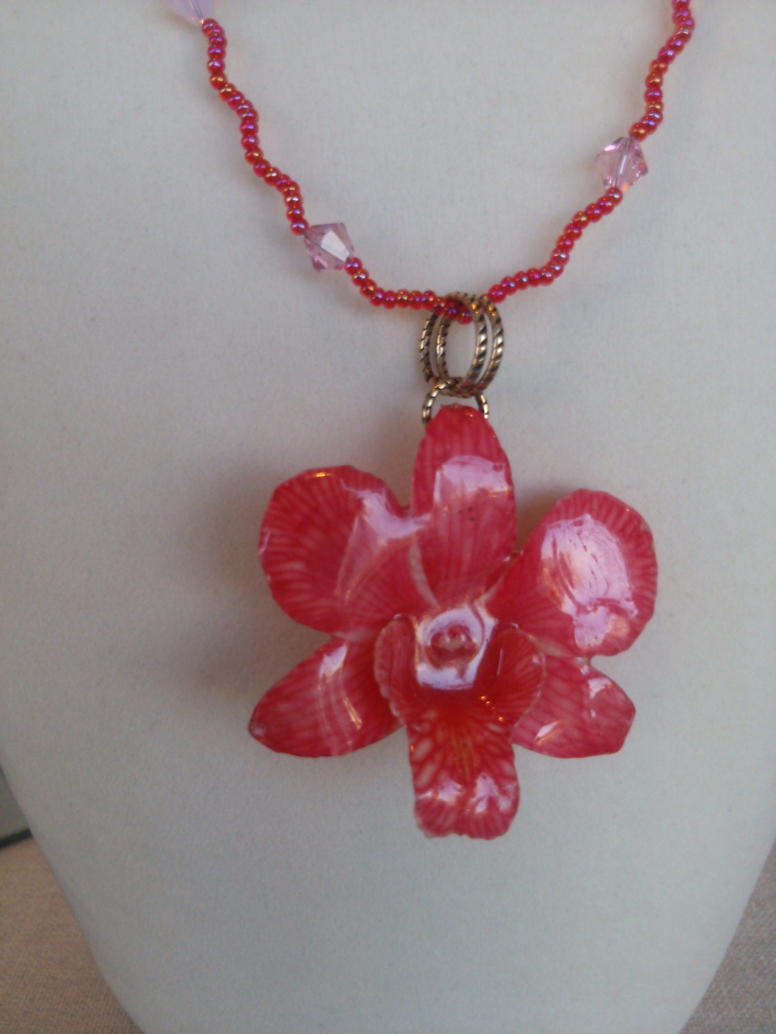 Real Orchid Necklace Beaded Orchid necklace Colorful orchid