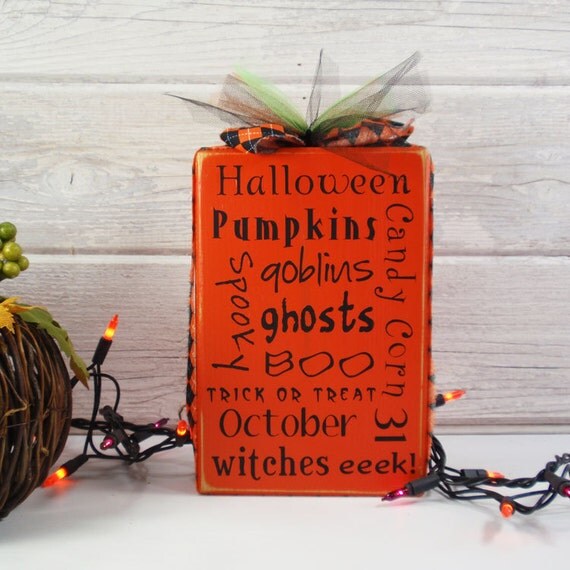 Items similar to Halloween Subway Art Hand Painted Wooden Block