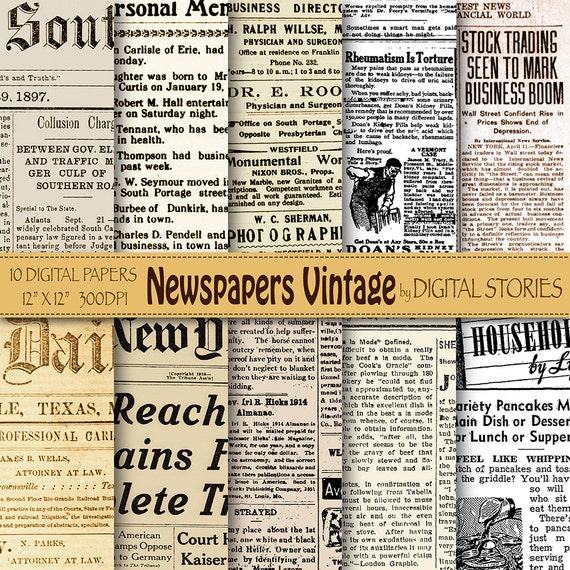 Newspapers digital paper: Newspaper Vintage Old