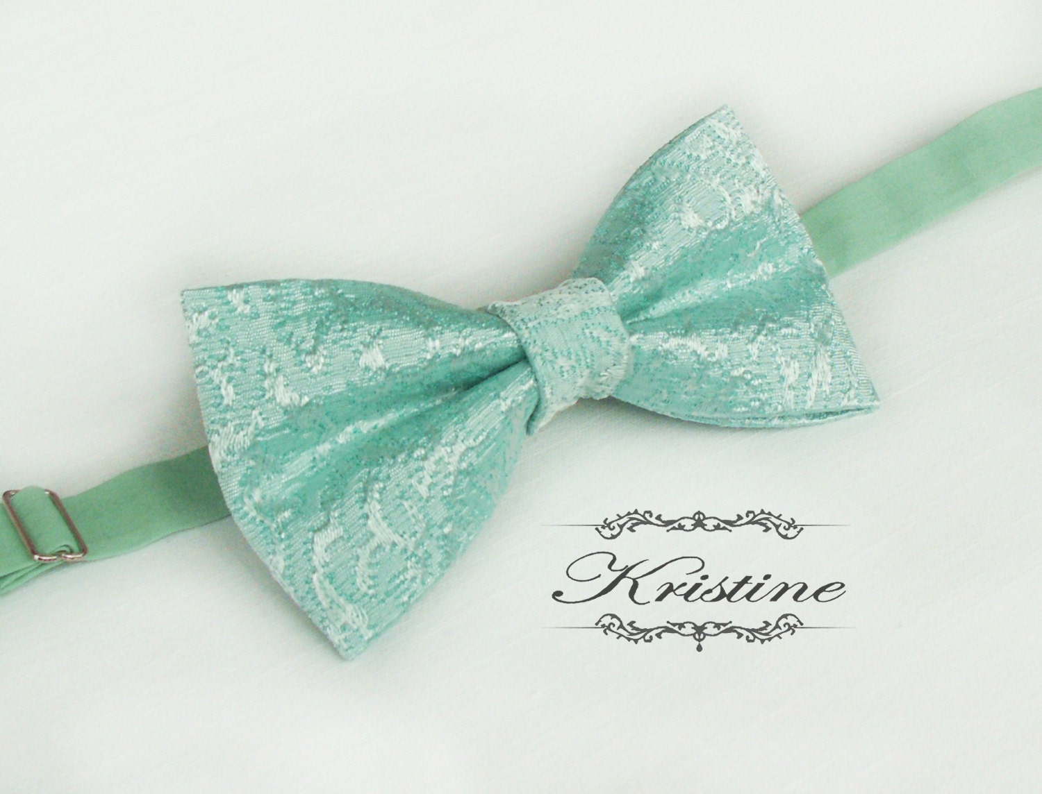 Men's mint green brocade bow tie handmade bow tie in