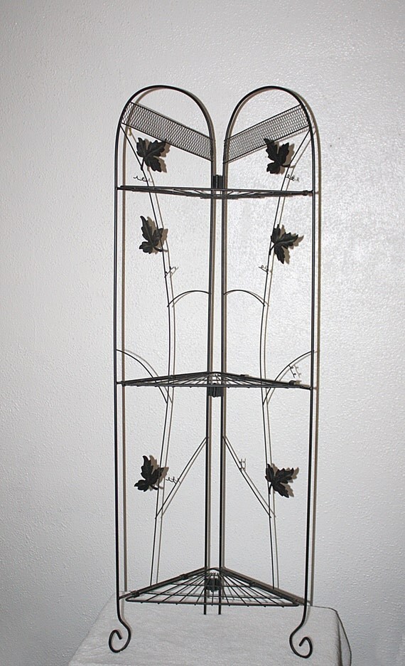 Vintage Green Metal Folding Corner Shelf Grape by QUEENIESECLECTIC