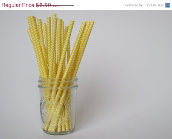 ON SALE 50 Yellow and White CHEVRON Paper Straw - ships less than 24 hours Il_570xn