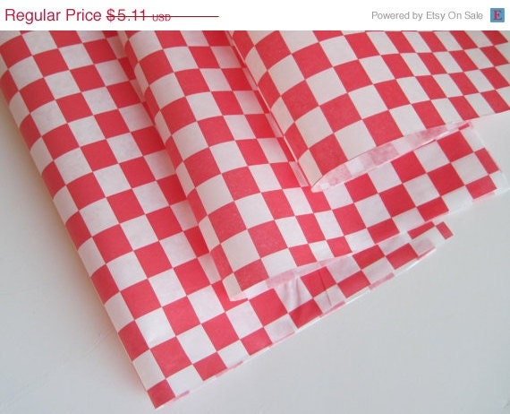 ON SALE 50 Sheets of Red and White Checkered Deli Wrap Wrapping Paper 12" x 12" Il_570xn