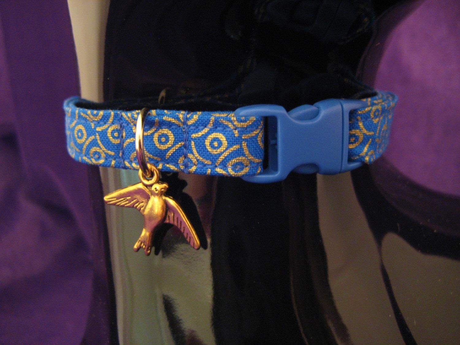Cat Collar Bastet Egyptian Hathor Blue Gold Metallic