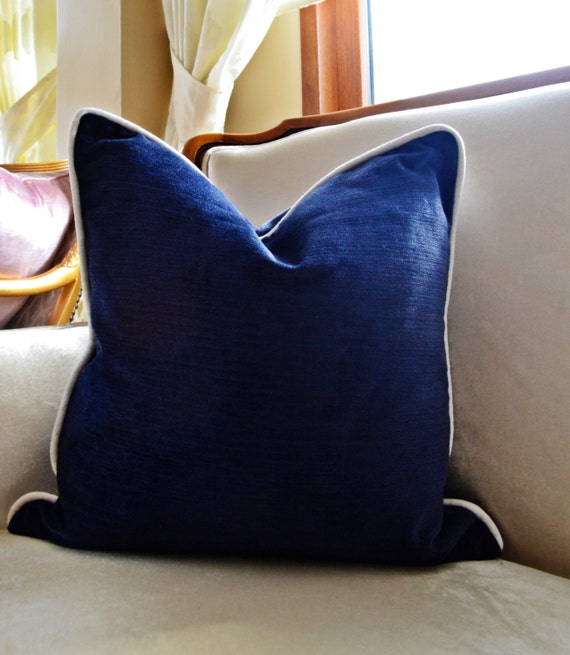 Navy Pillow Cover with Piping Modern Pillow Cover