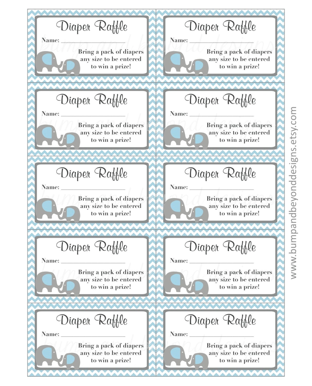Elephant Diaper Raffle Tickets INSTANT DOWNLOAD Printable