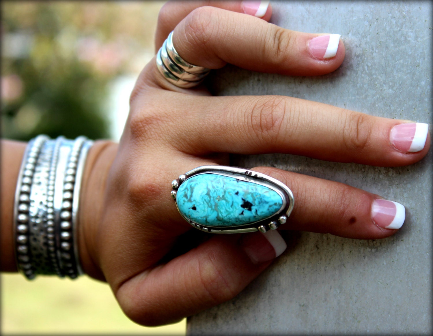 RESERVED Large Turquoise Statement Ring Boho Style Handmade