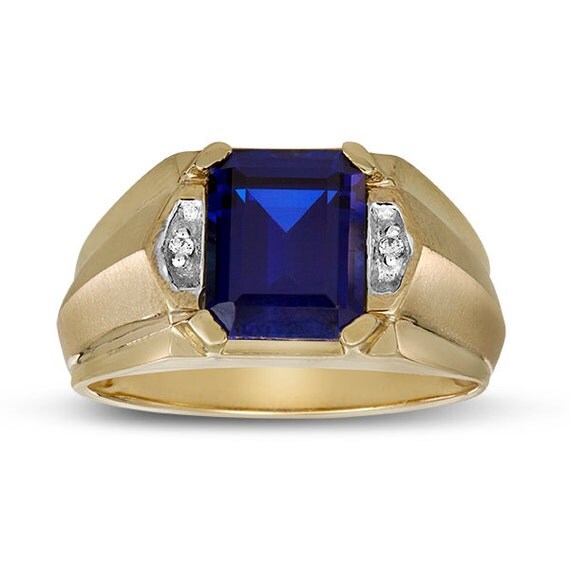 Men's 10x8mm Octagon Sapphire Ring In 14K Gold