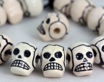 Glazed Ceramic Skull beads. Crafts, Jewellery Making Projects x 10