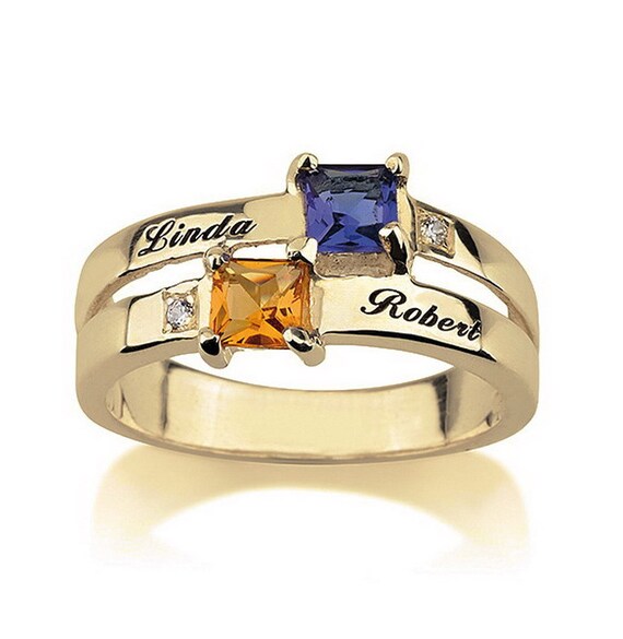 Items similar to Engraved Promise Ring Couples Birthstone Ring Sterling