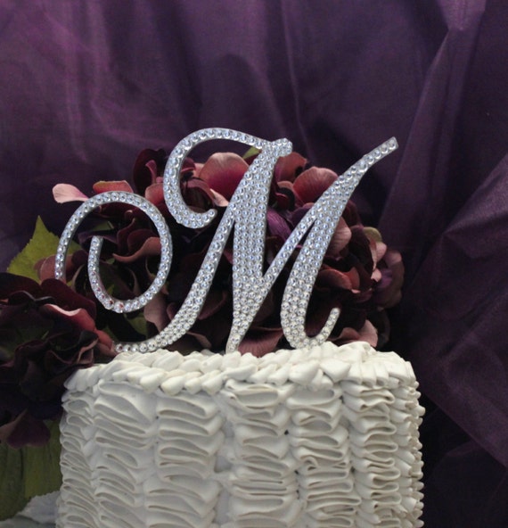 Items Similar To 5 Monogram Wedding Cake Topper With Swarovski