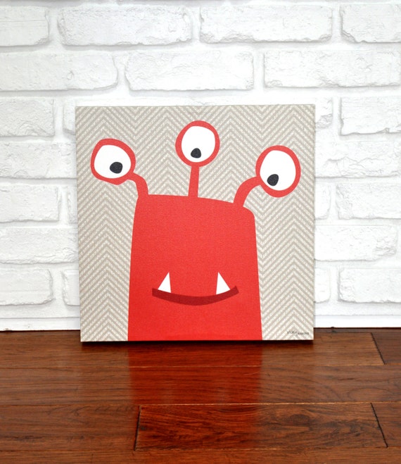 Monster Mugs Red Canvas Wall Art by VickyBaroneDesigns on Etsy