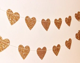 Paper Heart Garland. Gold Glitter Hearts - Wedding - Engagement - 21st - Sweet 16 - Wall Decor - Table Decoration.