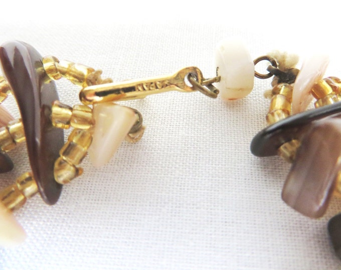 Necklace, Brown Bead Necklace, Vintage Brown Quartz Triple Strand Japan Stone Necklace, Gift for Her