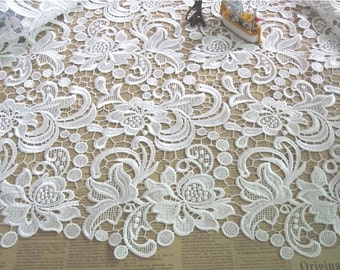 Guipure Lace Fabric, hollow out Lace Fabric, White 3D fabric, Women Gown Fabric, Bridal Dress Lace, Venice lace fabric by the yard