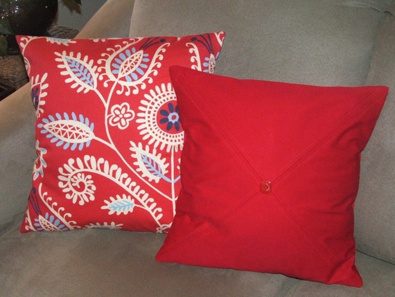Bright Red Set of Two Decorative Pillow by PearBlossomCreations