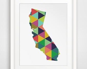 California Print, California Art, California Wall Art, California Print Art, California Wall Print, Triangle Geometric Wall Art, Colorful