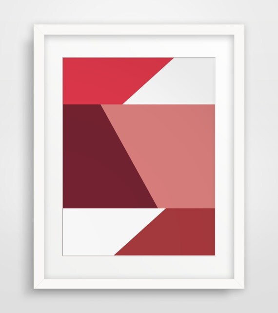Red Geometric Art Maroon Geometric Wall Art by MelindaWoodDesigns