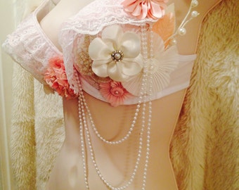 Vintage Floral Rave Bra - Size 34B --- Original Electronic Couture