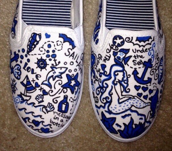 Items similar to Nautical Ocean Themed Painted Shoes on Etsy
