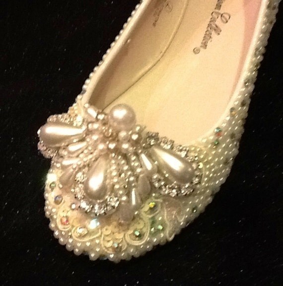 Wedding Shoes Bridal Flats Beaded Rhinestones by Elfinacreation