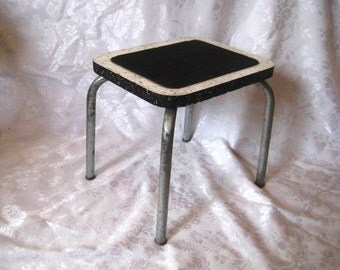 Mid century aluminum chrome stool, formica top, stepping stool, metal stool, industrial stool