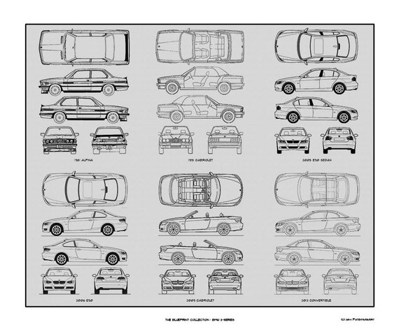 BMW 3-Series Blueprint Collection Drawing Art Car Auto Gift