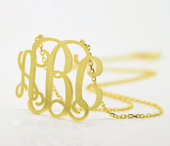 cyber monday sales,gold monogram necklace,1 inch,Sterling Silver 18k ...