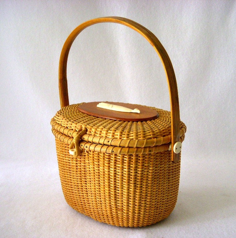 Vintage Nantucket Woven Basket Purse Lightship Era Style