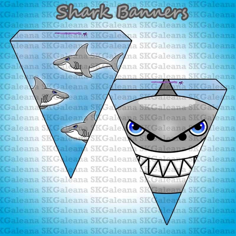 Printable Shark Banner or Bunting Instant Download Printable
