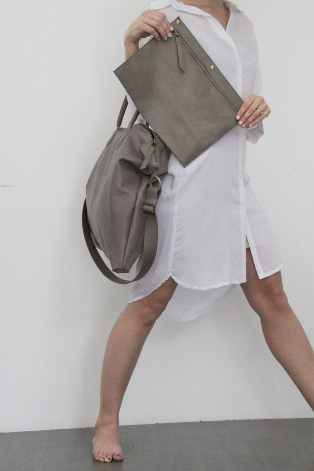 grey over shoulder bag