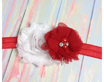 Red and white Headband, Valentine's Day Headband, red Christmas Headband, red Headband, white headband, red Flower Headband, Red Clip