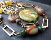 Brown Agate Necklace,Brown Yellow Stone Necklace,Brown Natural stone necklace,Double Strand Necklace,Agate Double Strand Necklace