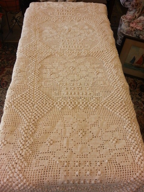 antique vintage hand crochet bedspread 76x112