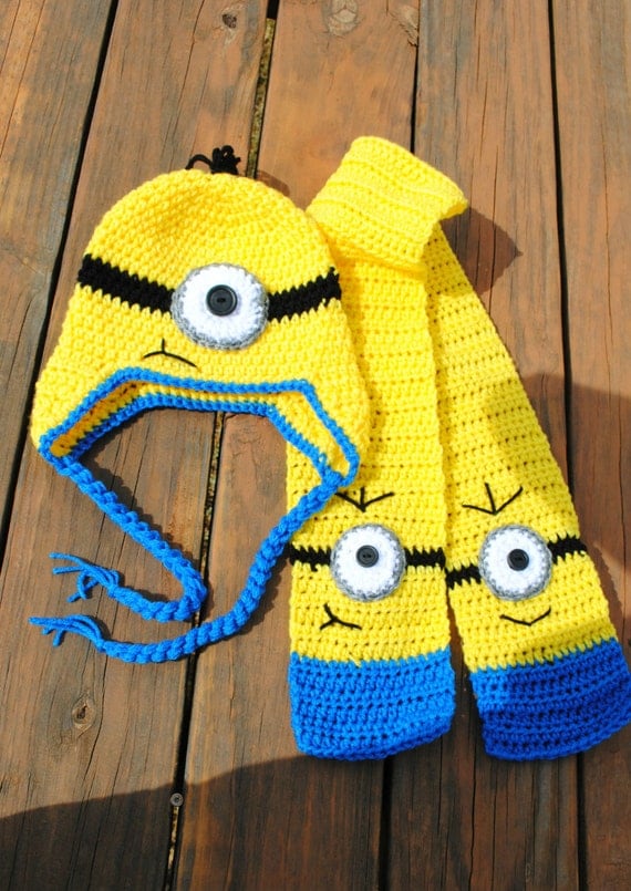 Crochet minion hat and scarf set by NLovingHandZ on Etsy
