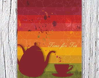 Time for Tea Print, Typography Illustration, Kitchen Wall Decor, Kitchen Art, Kitchen Wall Art, Kitchen Poster, Wall Art Kitchen