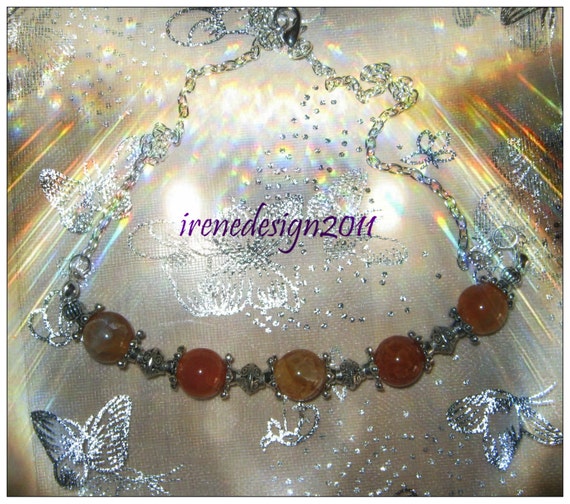 Handmade Silver Necklace with Dream Dragon Fire Vein Agate by IreneDesign2011