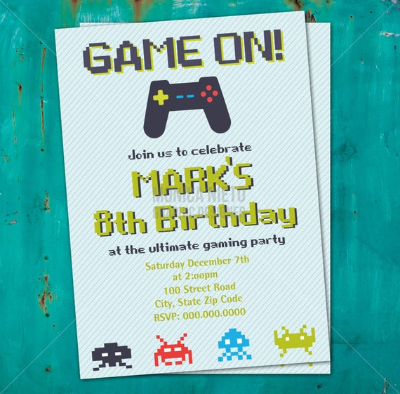 Printable Video Game Birthday Invitation/ 8 bit Invitation/ Gaming
