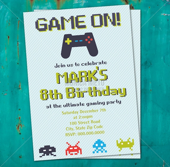 Printable Video Game Birthday Invitation/ 8 bit Invitation/ Gaming