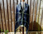 Up-cycled Clothing/ Black & Neon Green Shawl/ Scarf/ Black Chiffon Wrap/